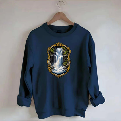 WATERFALL CASCADE - falling water with mist in blue and white , nature wonder - Crewneck Sweatshirt - navy