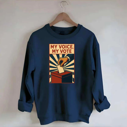 Hand dropping ballot into box with determination - "My Voice, My Vote" - - Crewneck Sweatshirt - navy