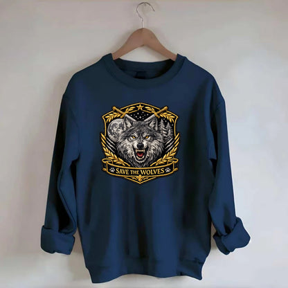 SAVE THE WOLVES - wolf moon in gray , predator protection - Crewneck Sweatshirt - navy