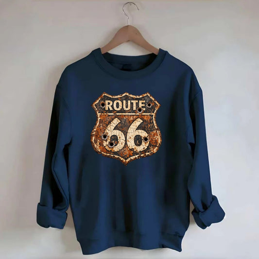 WEATHERED MARKER | Rust-aged Route 66 sign | Desert sun-bleached | Bullet - Crewneck Sweatshirt - navy