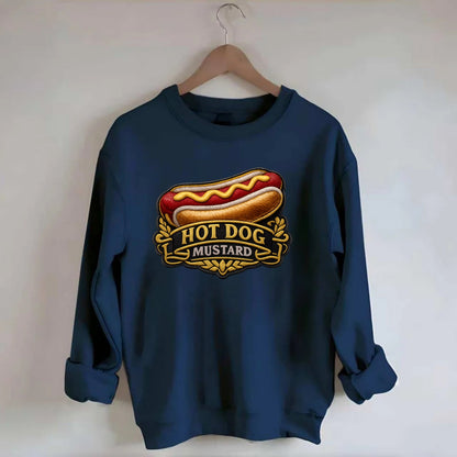 HOT DOG MUSTARD - classic hot dog in tan yellow red , ballpark food - Crewneck Sweatshirt - navy