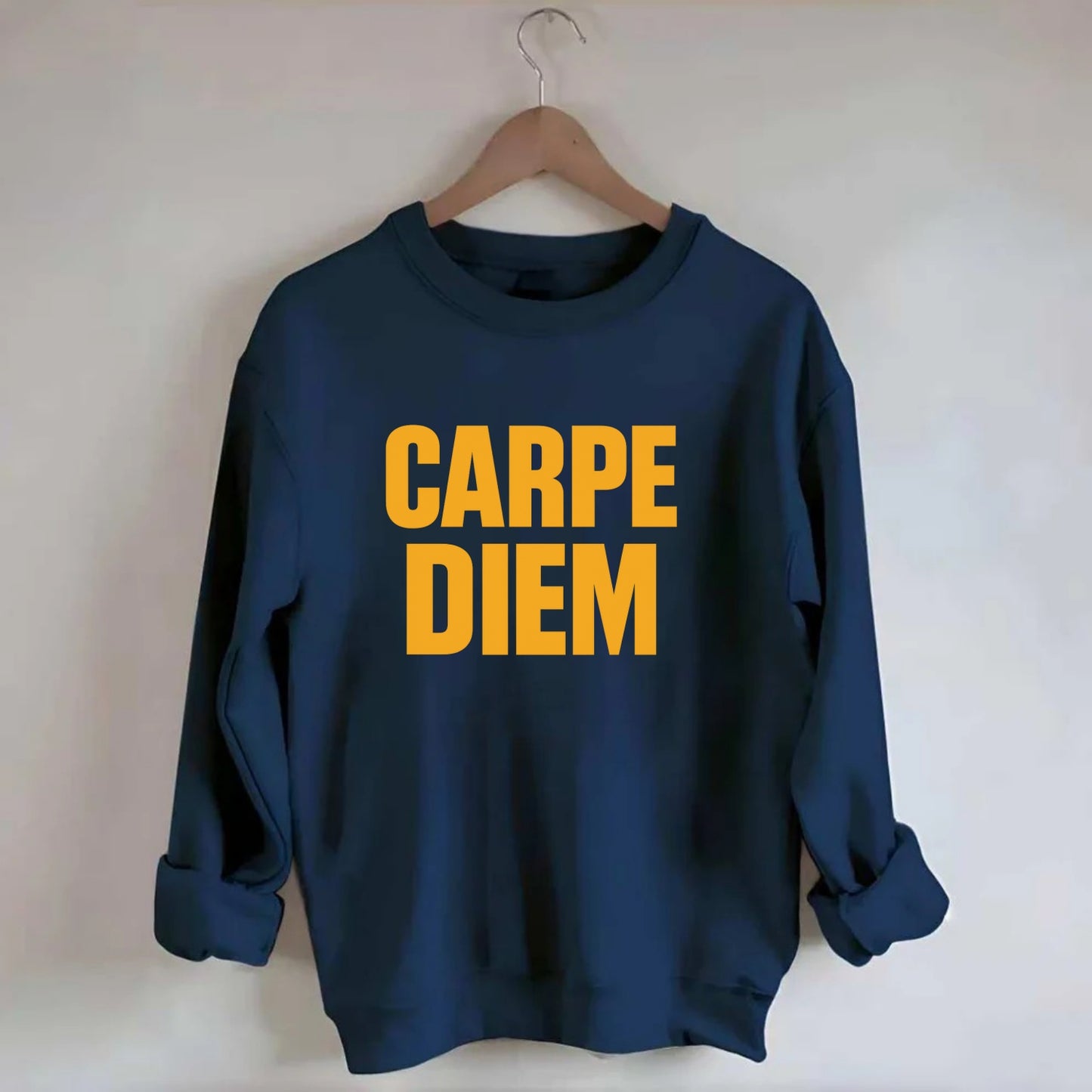 Bold typography design - "CARPE DIEM" - seize the day - Crewneck Sweatshirt - navy