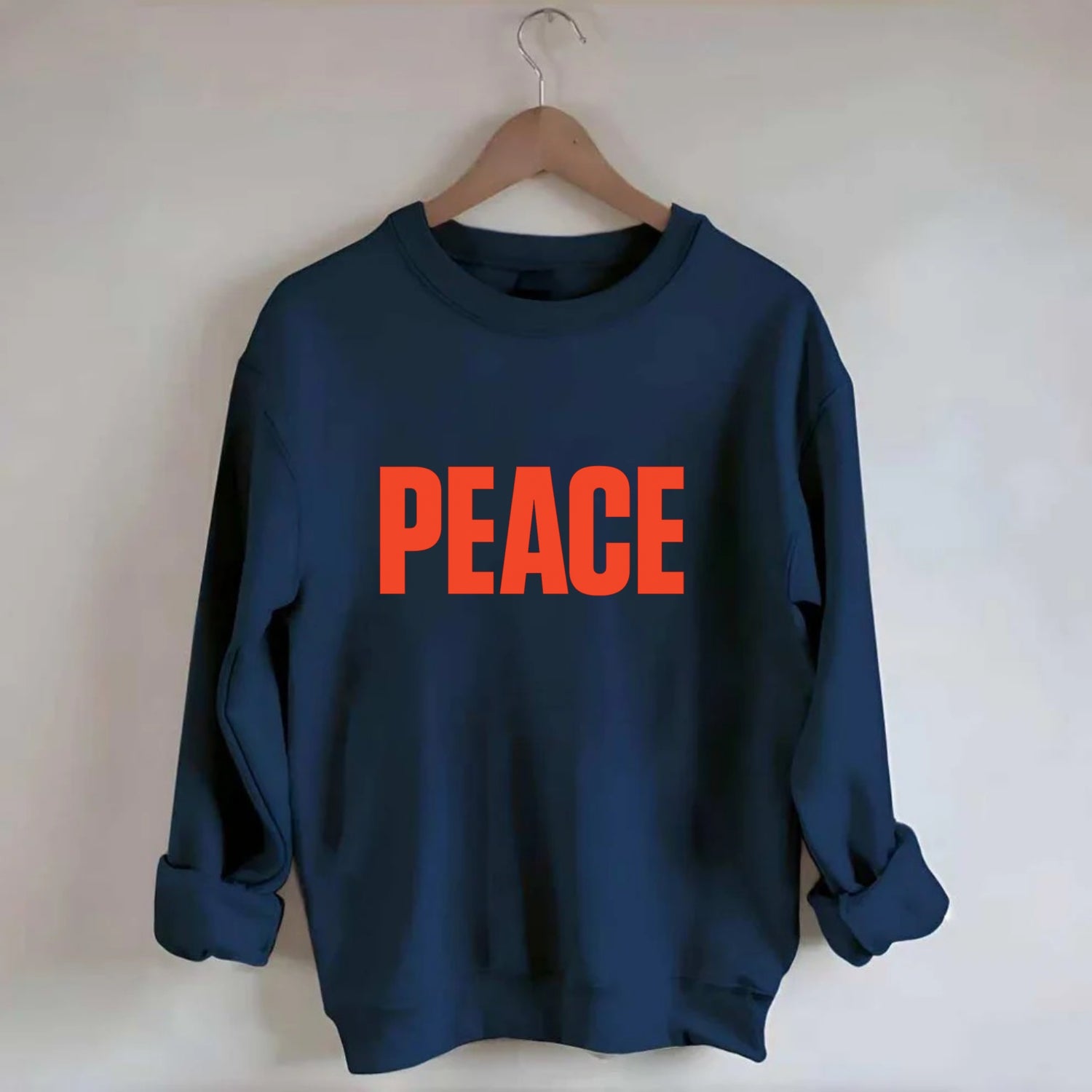 Bold typography design - "PEACE" - inner calm, tranquility, serenity - Crewneck Sweatshirt - navy