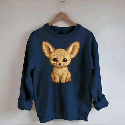 Baby Fennec Fox - huge ears, cream fur, large dark eyes, front-facing, desert - Crewneck Sweatshirt - navy