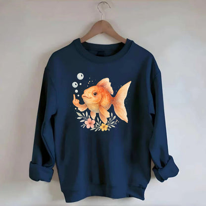 chubby goldfish blowing bubbles, one fin extended like middle finger - Crewneck Sweatshirt - navy