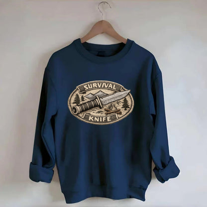 SURVIVAL KNIFE - fixed blade with compass in silver and black , bushcraft - Crewneck Sweatshirt - navy