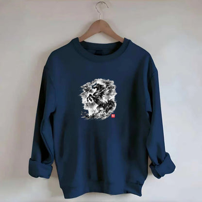 THUNDER HORSE | Storm horse with lightning elements | Dramatic storm clouds - Crewneck Sweatshirt - navy
