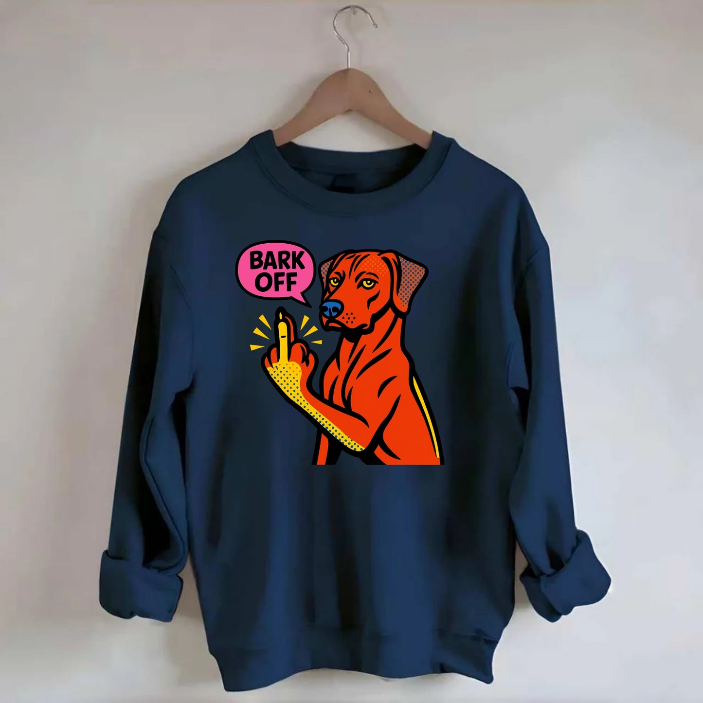 Rhodesian Ridgeback with distinctive ridge on back, athletic muscular paw up - Crewneck Sweatshirt - navy