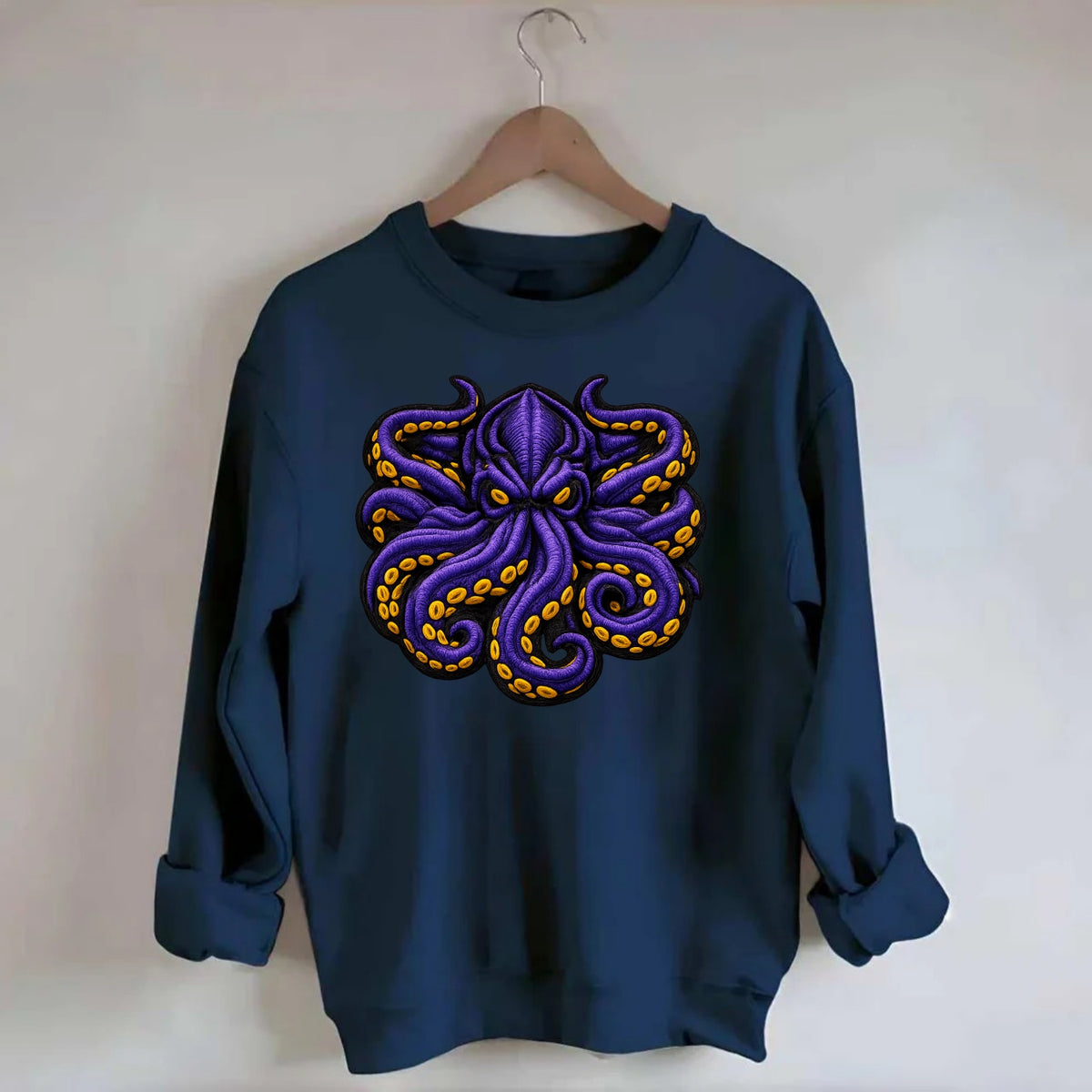 KRAKEN TENTACLES - sea monster in purple and black , deep sea - Crewneck Sweatshirt - navy