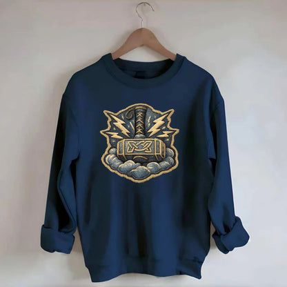 THOR HAMMER MJOLNIR - mighty hammer in silver and blue , thunder god - Crewneck Sweatshirt - navy