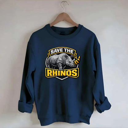 SAVE THE RHINOS - rhino silhouette in gray , horn protection - Crewneck Sweatshirt - navy