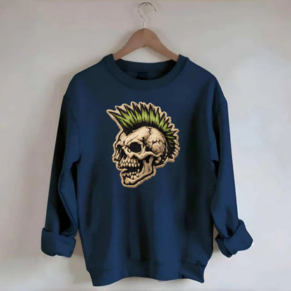 MOHAWK SKULL - punk skull with mohawk in neon green and black , punk rock - Crewneck Sweatshirt - navy