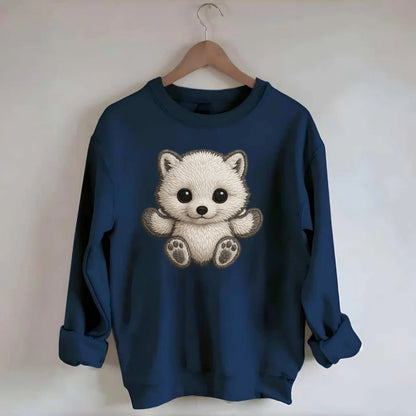 Baby Arctic Fox - white fluffy, tiny black nose, bright curious eyes, - Crewneck Sweatshirt - navy