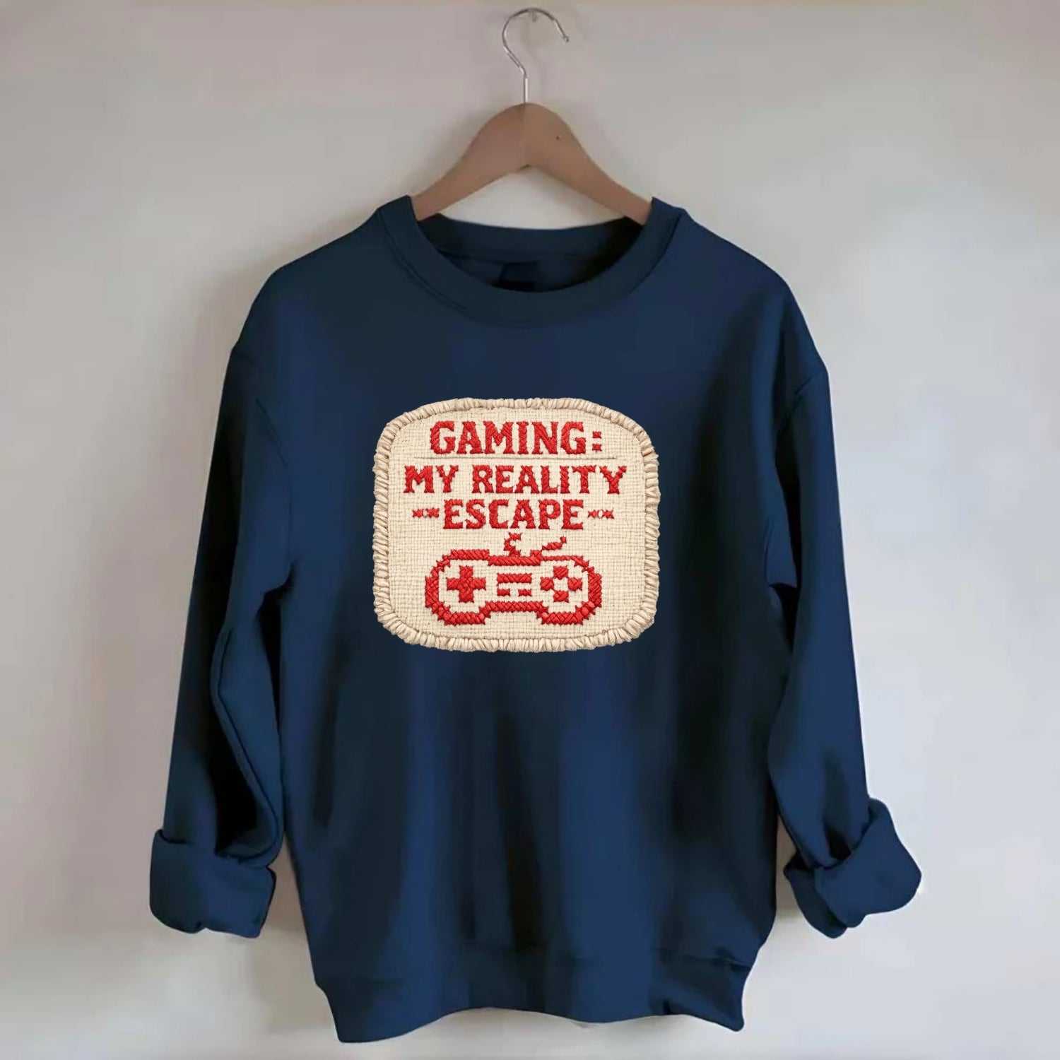 GAMING: MY REALITY ESCAPE - red game escape - red - gaming reality escape - Crewneck Sweatshirt - navy
