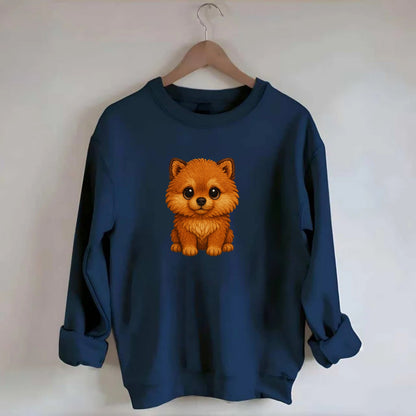 Baby Pomeranian Puppy - fluffy orange ball, fox face, tiny body, bright eyes, - Crewneck Sweatshirt - navy