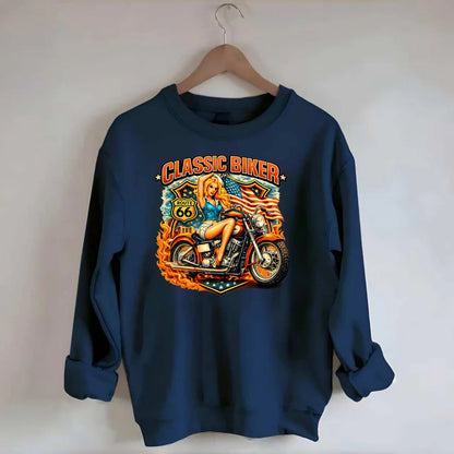 Classic Pinup Biker - Crewneck Sweatshirt - navy