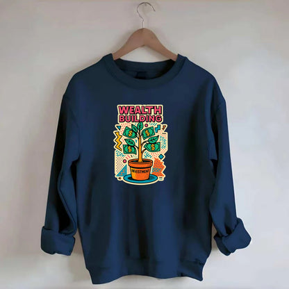 Money tree growing from investment pot - financial independence journey, - Crewneck Sweatshirt - navy