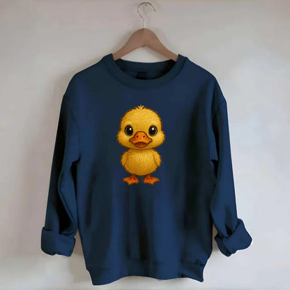 Baby Duck Duckling - yellow fluffy, orange beak, bright eyes, front-facing, - Crewneck Sweatshirt - navy
