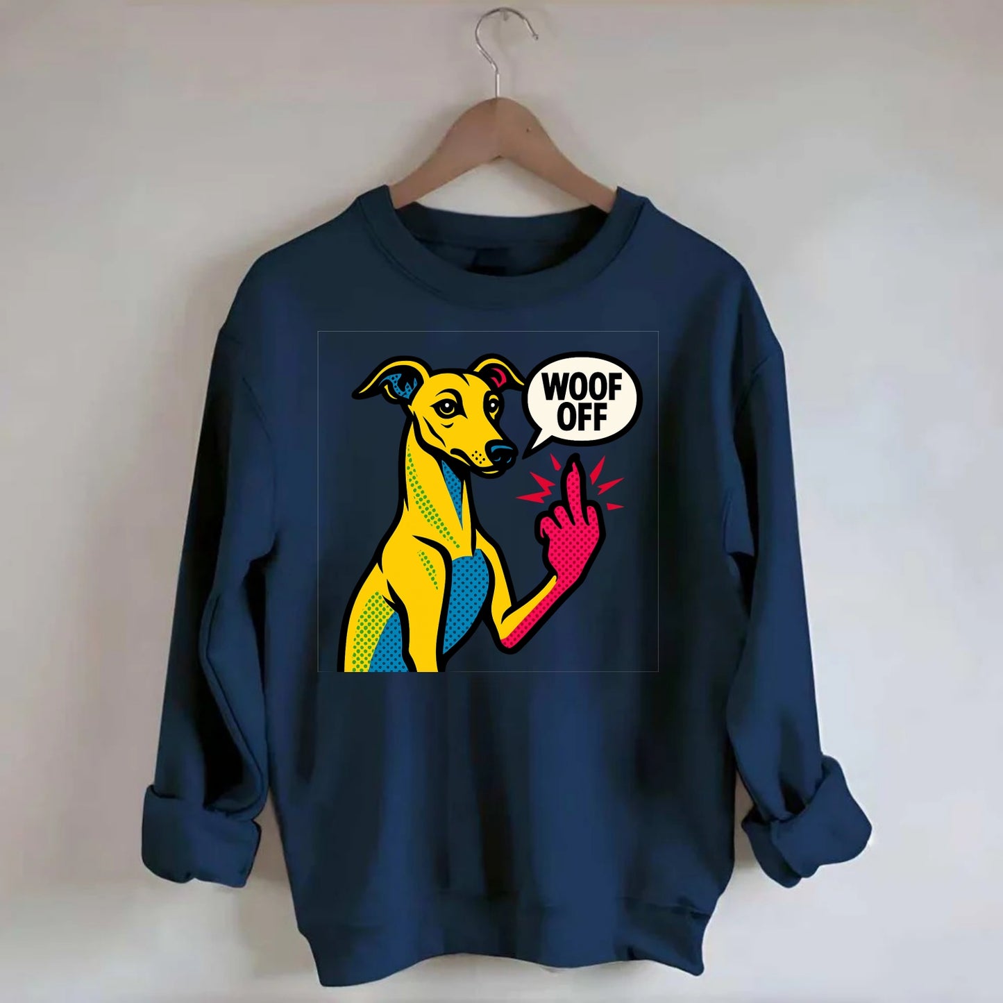 Whippet sleek athletic greyhound-like, elegant long paw giving sass - Crewneck Sweatshirt - navy