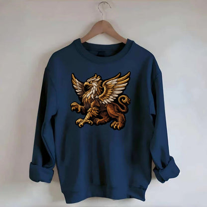 GRIFFIN BEAST - lion eagle hybrid in gold and brown , heraldic - Crewneck Sweatshirt - navy