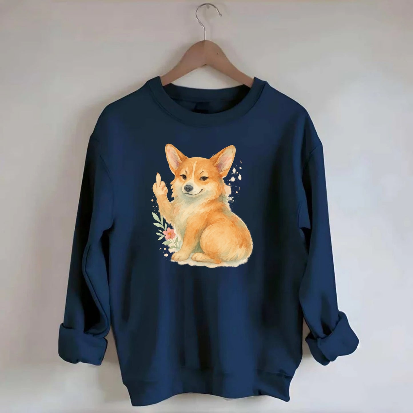 Corgi short legs and fluffy butt, one stubby paw up with sass - Crewneck Sweatshirt - navy