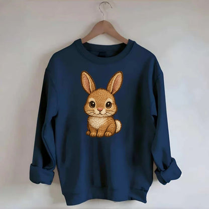 Baby Rabbit - long ears, fluffy white tail, pink nose, large brown eyes, - Crewneck Sweatshirt - navy