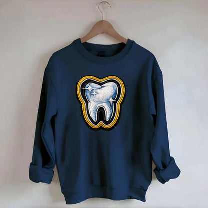 DENTAL TOOTH - molar with sparkle in white and blue , dentist - Crewneck Sweatshirt - navy