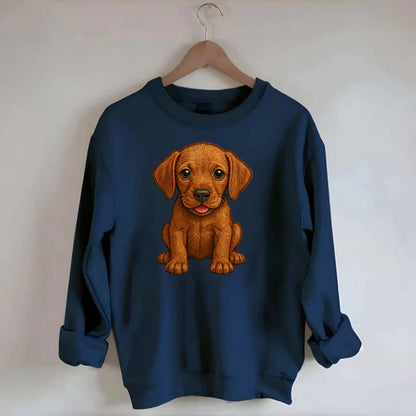 Baby Vizsla Puppy - golden rust coat, soulful eyes, athletic build, - Crewneck Sweatshirt - navy