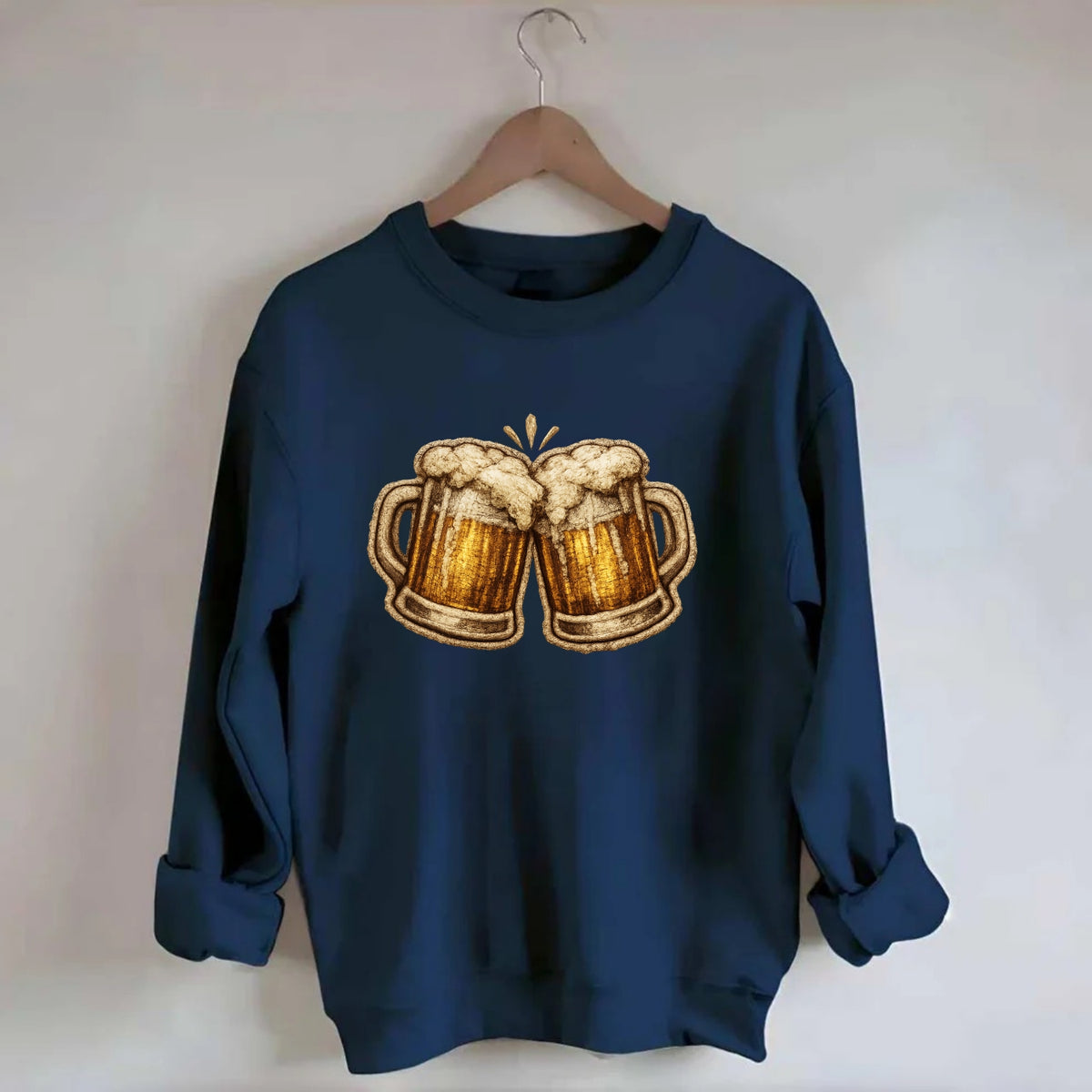 BEER MUG CHEERS - frosty beer stein in gold and amber , brewery - Crewneck Sweatshirt - navy