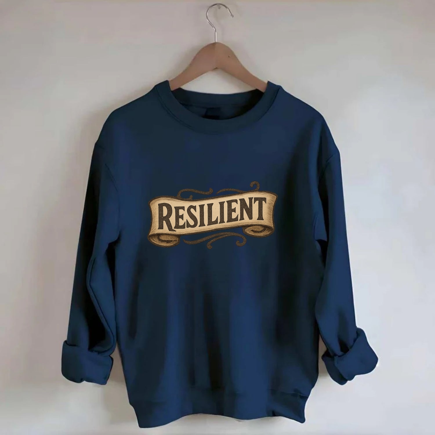 Bold typography design - "RESILIENT" - bouncing back, unbreakable spirit - Crewneck Sweatshirt - navy