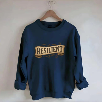 Bold typography design - "RESILIENT" - bouncing back, unbreakable spirit - Crewneck Sweatshirt - navy