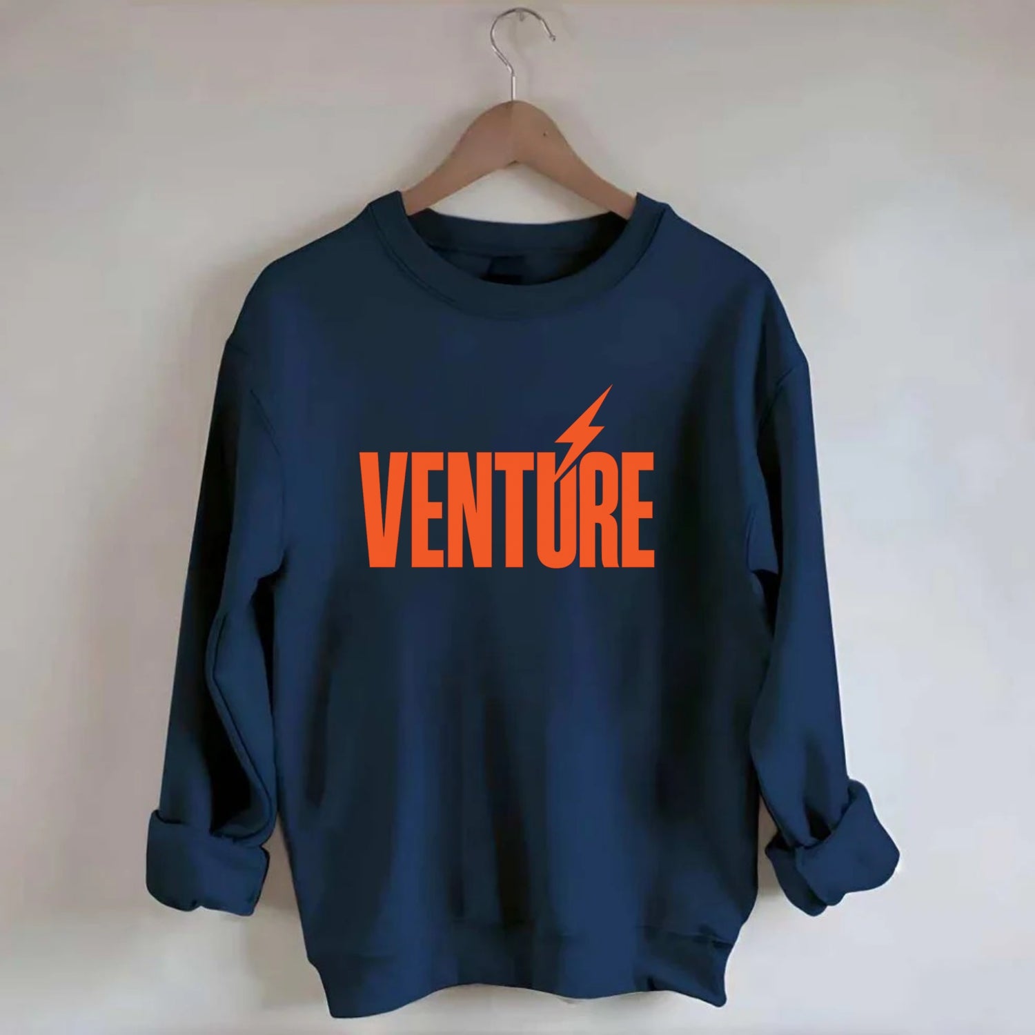 Bold typography design - "VENTURE" - taking risks, bold exploration - Crewneck Sweatshirt - navy