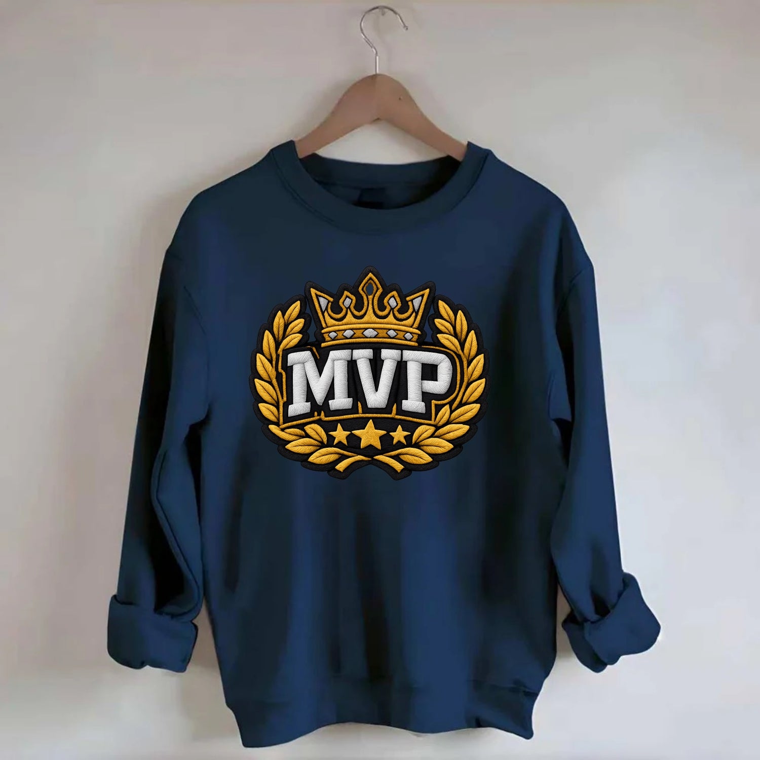MVP CROWN - crown with laurels in gold , most valuable - Crewneck Sweatshirt - navy