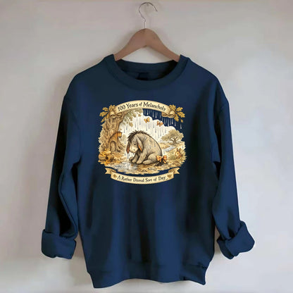 GLOOMY GLEN | Droopy figure in rain | Tattered tail bow | Pessimistic poetry - Crewneck Sweatshirt - navy