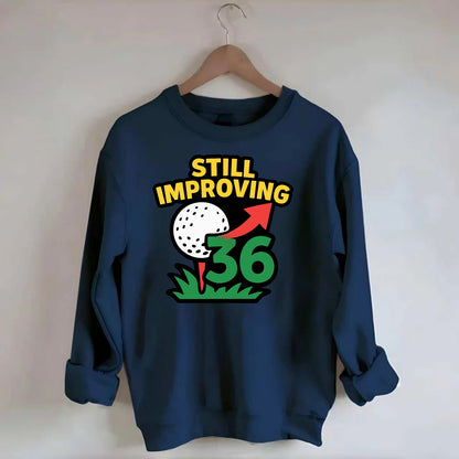 Handicap number getting higher with arrow - "Still Improving" - optimistic - Crewneck Sweatshirt - navy