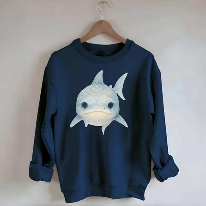 Baby Whale Shark - spotted blue-gray, wide mouth closed, tiny eyes, - Crewneck Sweatshirt - navy