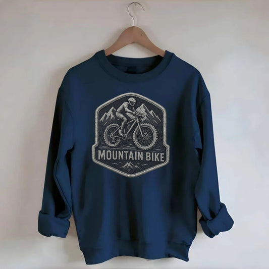 Mountain bike with rugged tires - cyclist badge - Crewneck Sweatshirt - navy