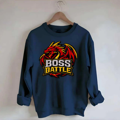 BOSS BATTLE - dragon silhouette in red and gold , raid - Crewneck Sweatshirt