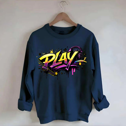 Bold typography design - "PLAY" - creative expression, musical performance - Crewneck Sweatshirt - navy