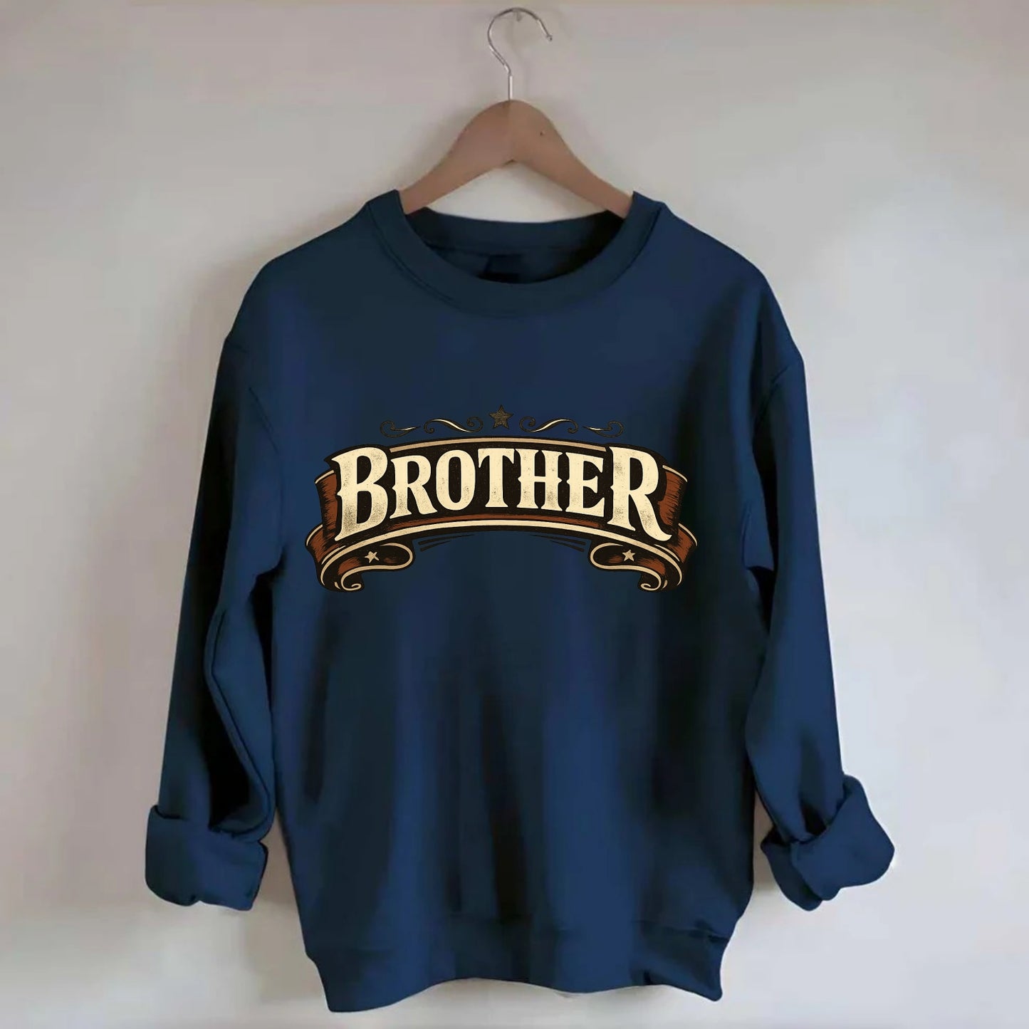 Bold typography design - "BROTHER" - male bond, brotherhood - Crewneck Sweatshirt - navy