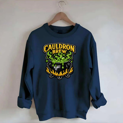 CAULDRON BREW - bubbling pot in black and green , witch craft - Crewneck Sweatshirt - navy