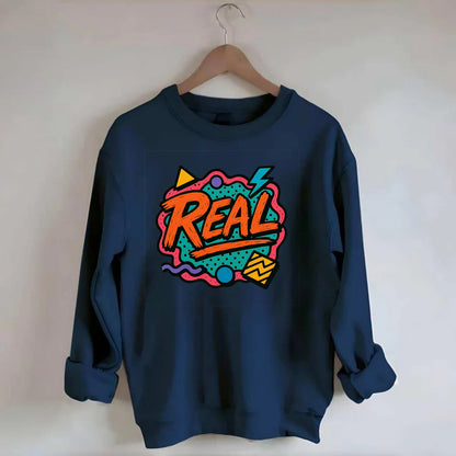 Imperfect brush strokes spelling "Real" - authenticity over perfection, raw - Crewneck Sweatshirt - navy