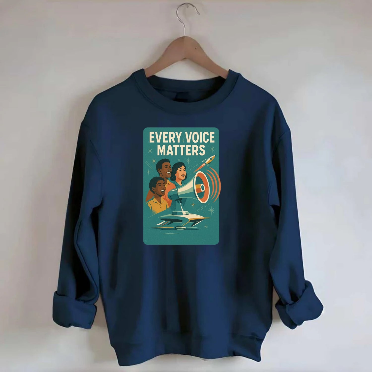 Diverse voices being heard and amplified - "Every Voice Matters" - inclusive - Crewneck Sweatshirt - navy