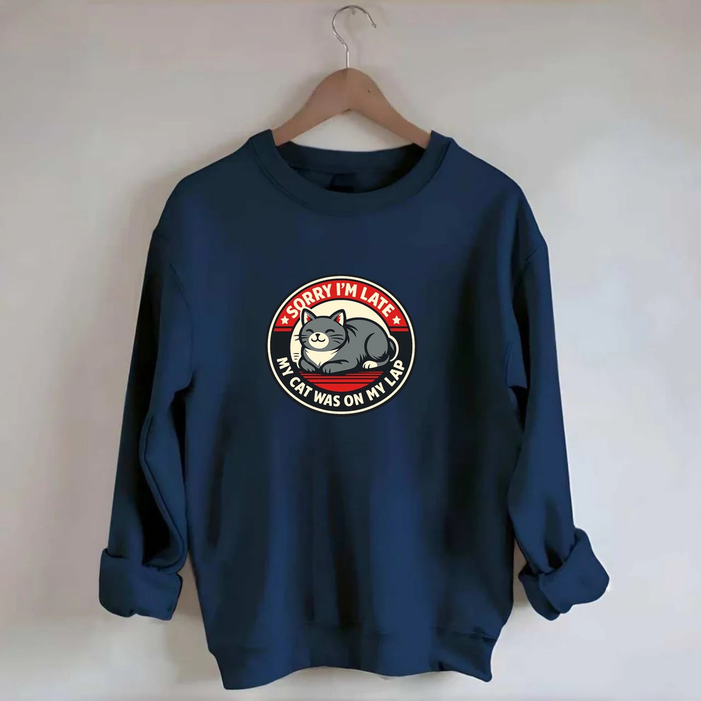 Charming Cat Loaf Excuse Emblem - Crewneck Sweatshirt - navy