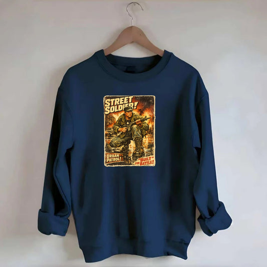 COMBAT READY | Military boots on wet pavement | Street soldier | Urban patrol - Crewneck Sweatshirt - navy