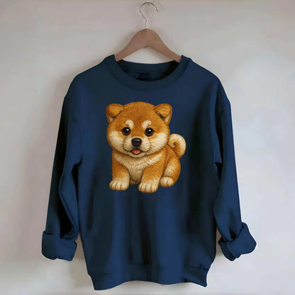 Baby Akita Puppy - fluffy bear-like, curled tail, dignified eyes, - Crewneck Sweatshirt - navy