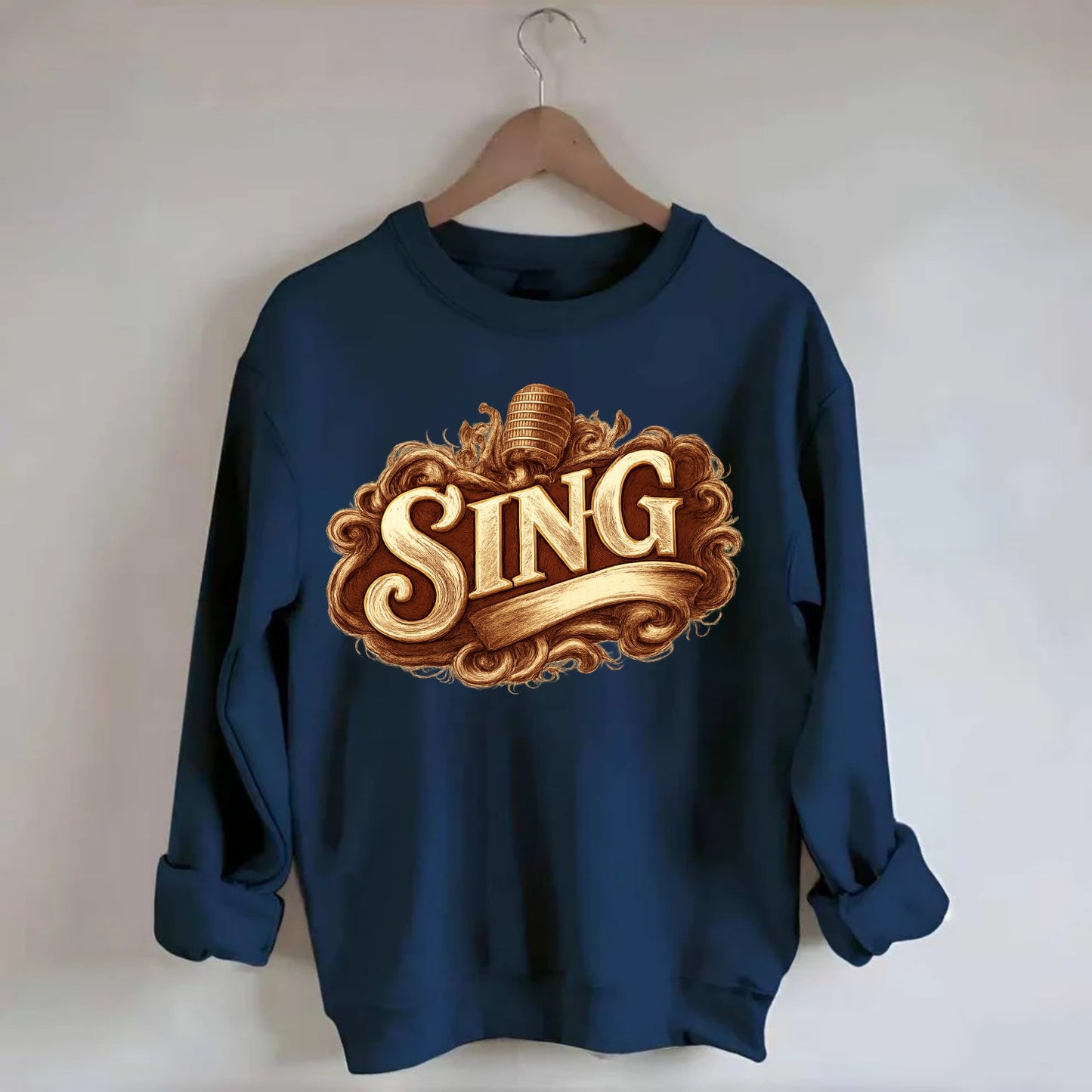 Bold typography design - "SING" - vocal expression, musical soul - Crewneck Sweatshirt - navy