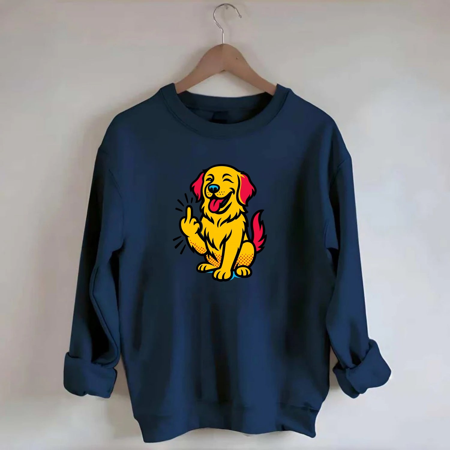 Golden Retriever with happy smile and golden coat, fluffy paw raised - Crewneck Sweatshirt - navy
