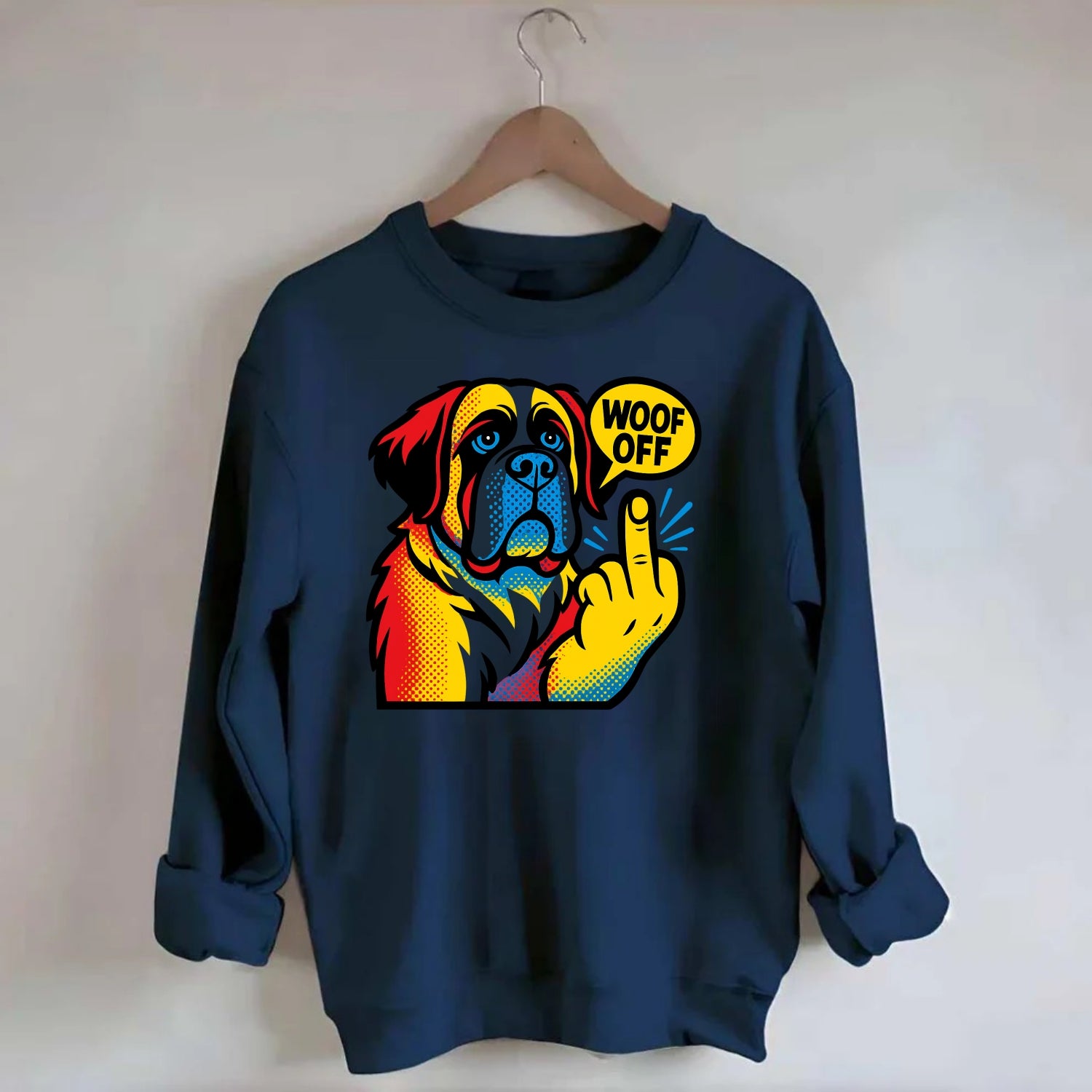 Saint Bernard with gentle giant face and droopy jowls, huge paw raised - Crewneck Sweatshirt - navy