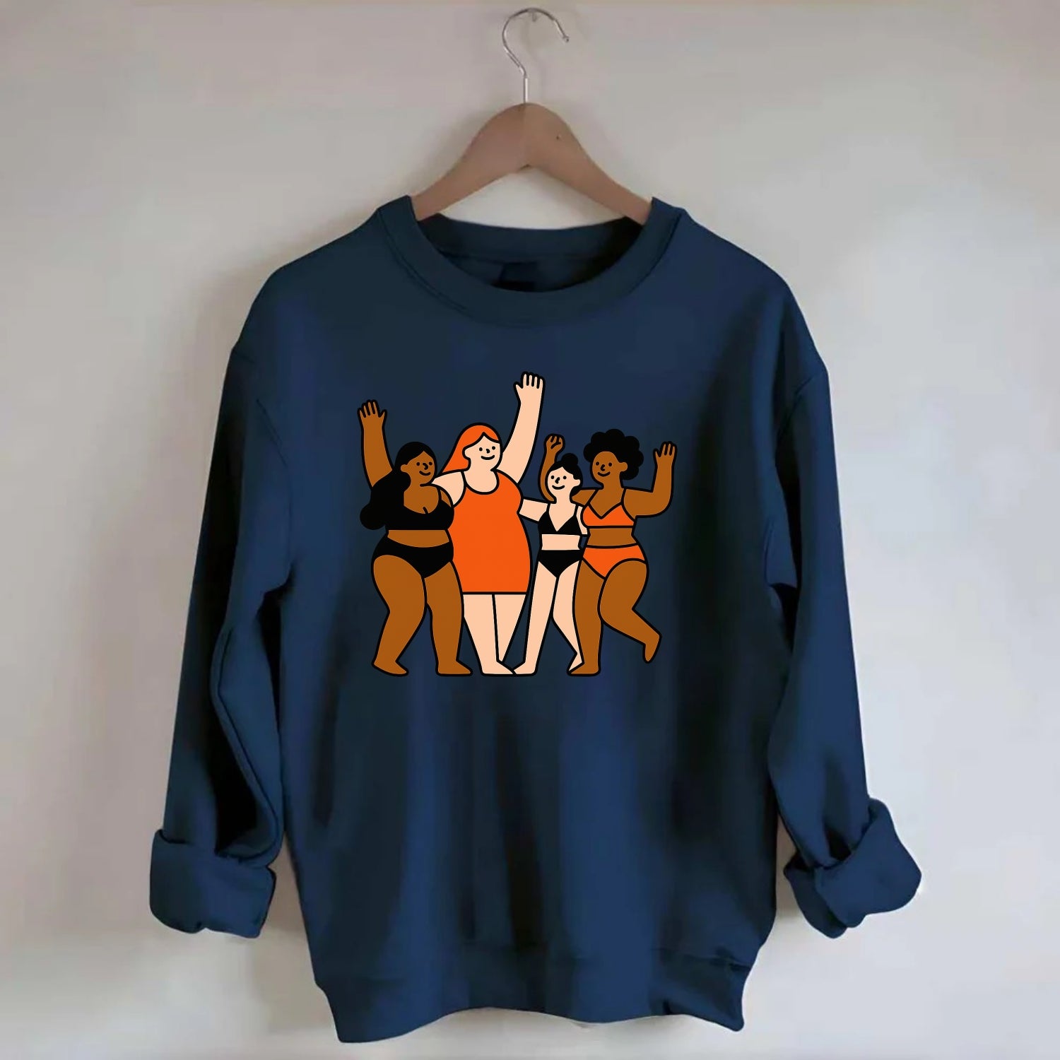 Diverse body types celebrating together - body positivity movement, all - Crewneck Sweatshirt - navy